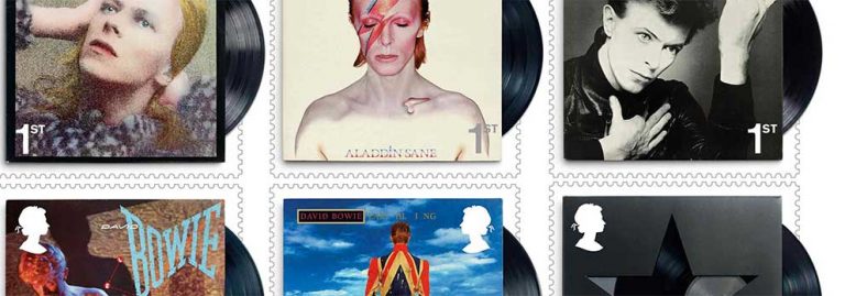 Hyllar David Bowie med frimärken