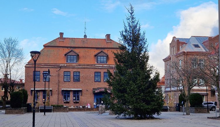 Årets gran har fått plats på torget