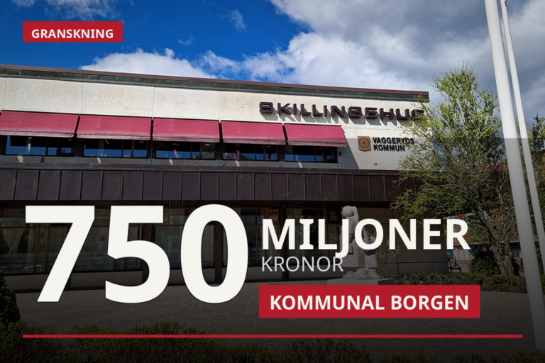 Texten 750 miljoner kronor och Kommunal borgen över ett foto av Skillingehus