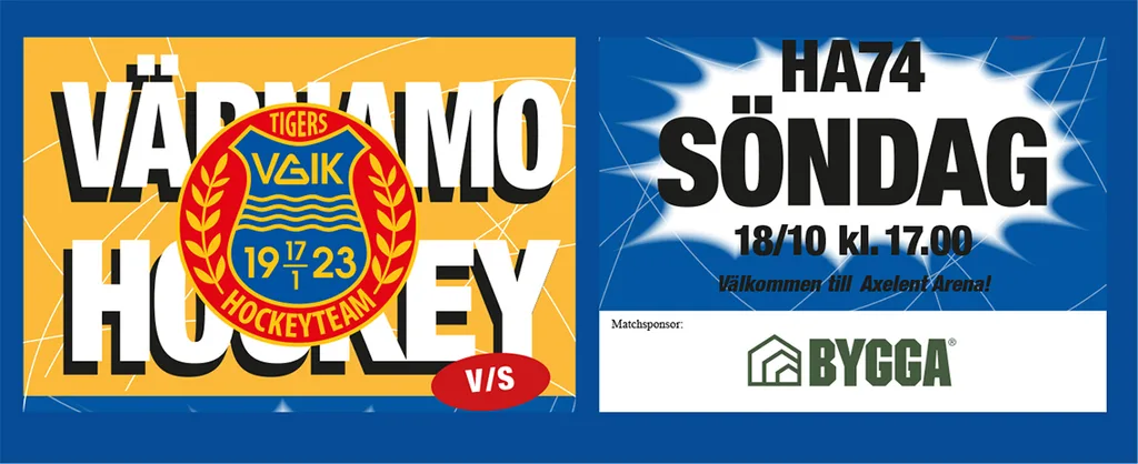 Annons om Värnamo hockeys match den 18 oktober
